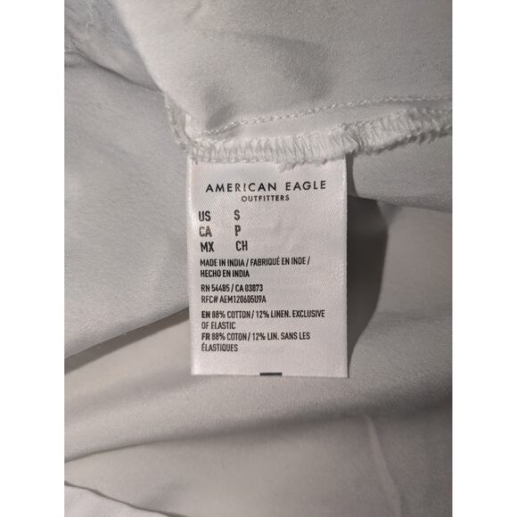 American Eagle Linen Blend Mini Dress Sz‎ Small Smocked Tiered Ruffle White Blue - Picture 8 of 14